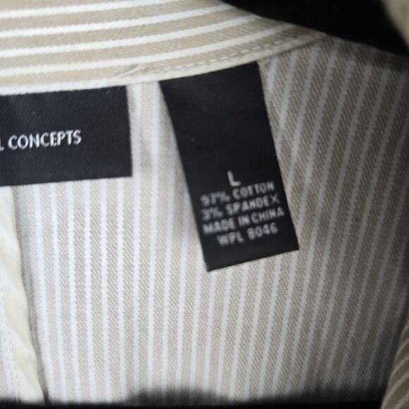 INC International Concepts Jacket Blazer Women L Tan White Stripe Casual Stretch - Picture 6 of 16